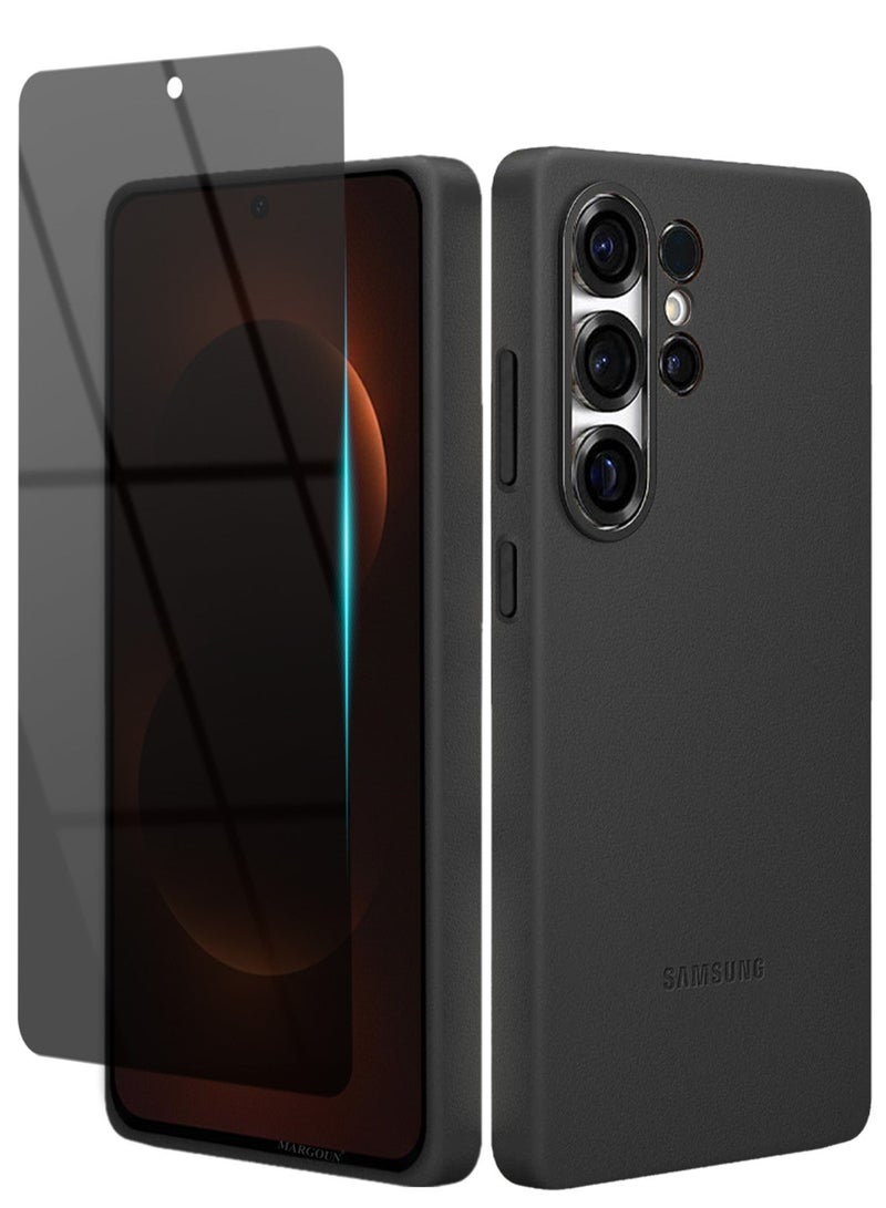 CATANES 2 Pack Leather Case for Samsung Galaxy S26 Ultra, One Case with One Privacy Glass ,  Leather Back Cover, Shockproof Protective Shell, Elegant Matte Finish- Black - Image 1